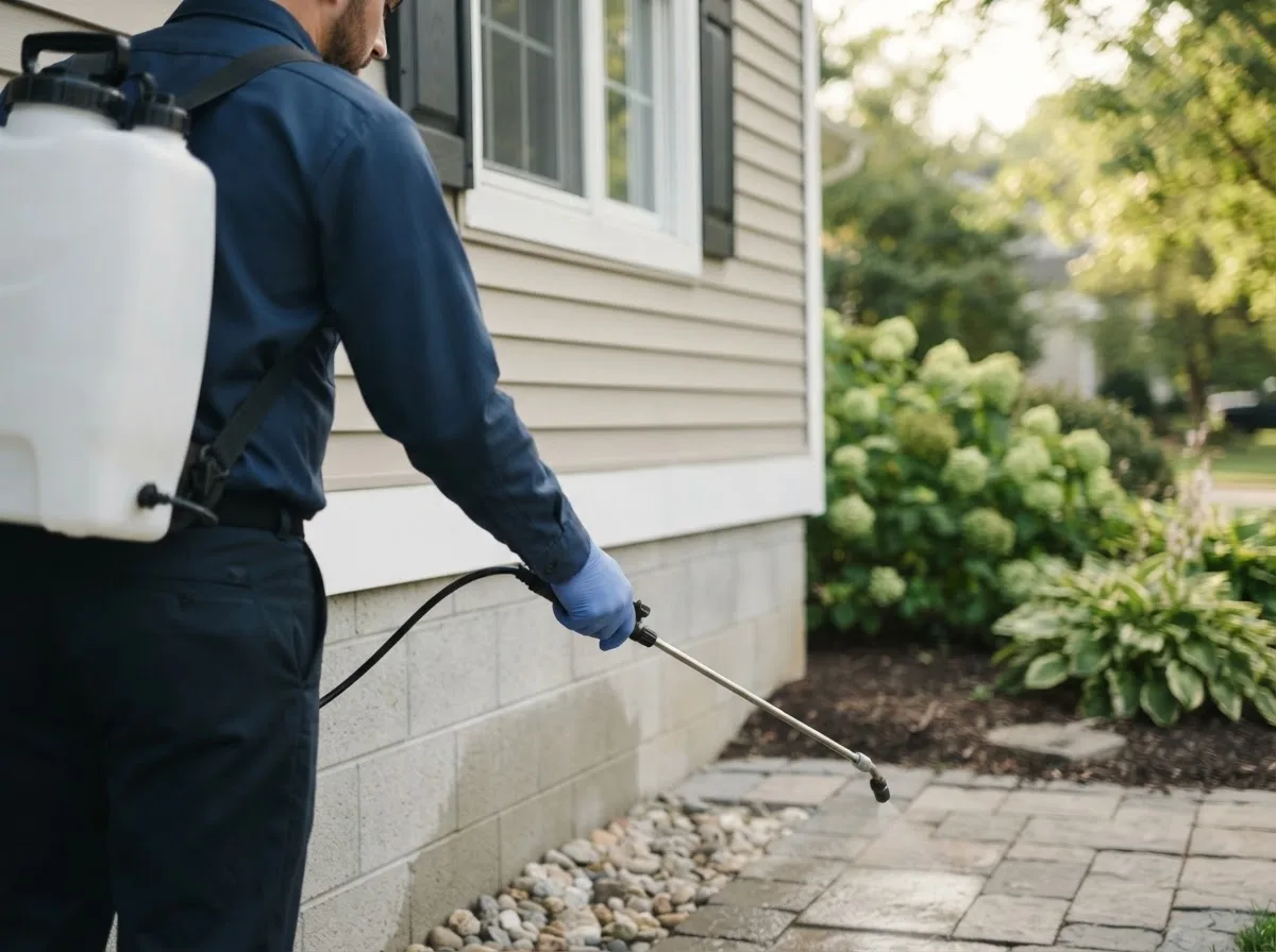 Pest control technician inspecting a home in Grapeview, WA